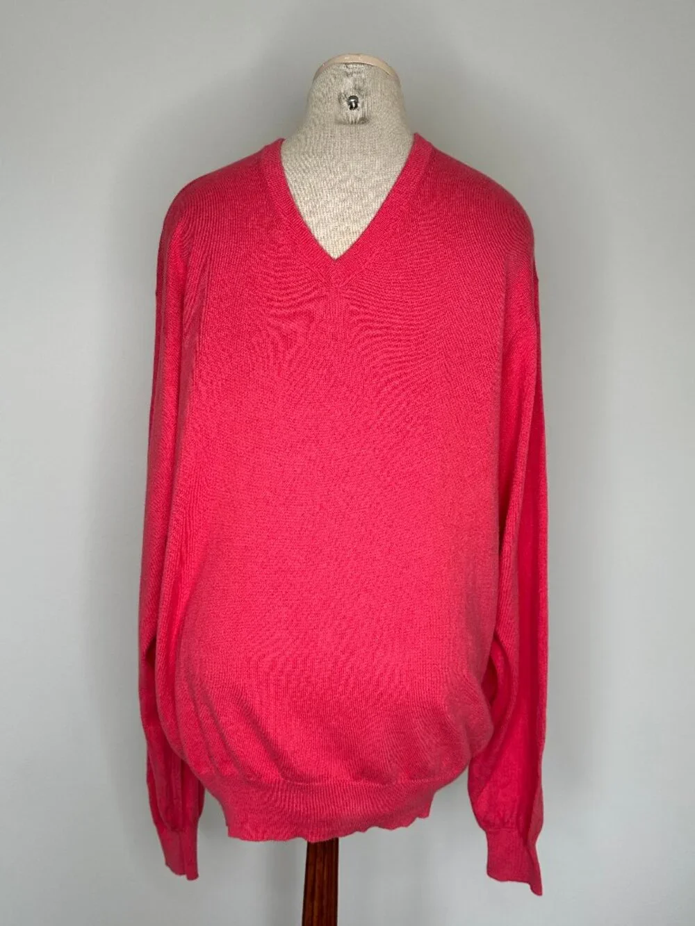 Peter Millar Men's Red Pink V-Neck Long Sleeve Sweater Cotton Cashmere Size XL